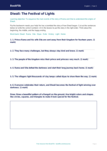 Free Diwali Story Activity Sheet | Grade 1 | ELA | BookFlik