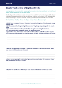 Free Diwali Story Activity Sheet | Grade 4 | ELA | BookFlik