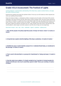 Free Diwali Story Assessment | Grade 4 | ELA | BookFlik