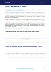 Free Diwali Story Comprehension | Kindergarten | ELA | BookFlik
