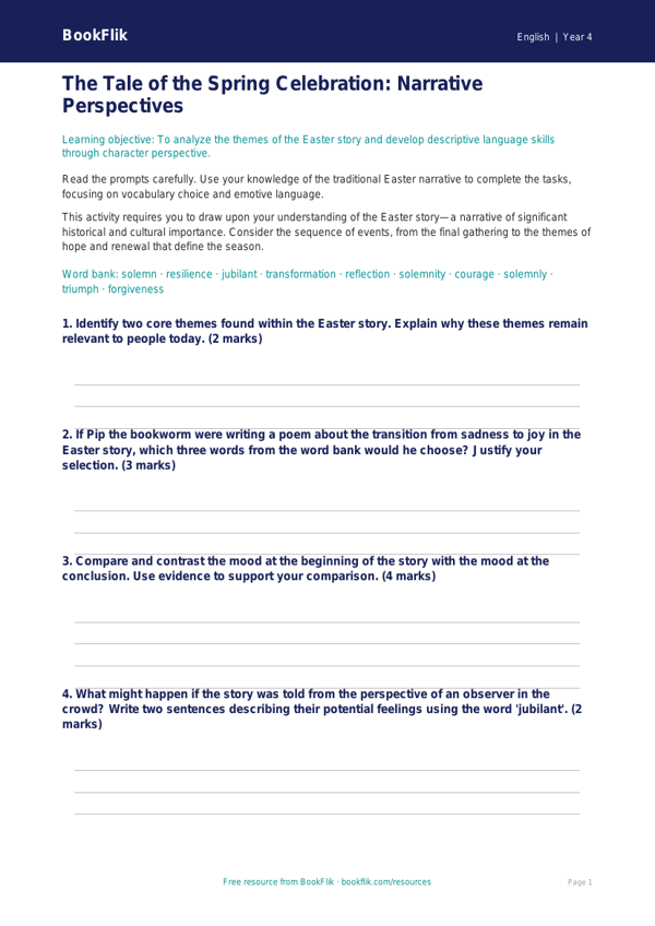 ELA easter story worksheet grade 3 greater depth worksheet preview — English Easter Story