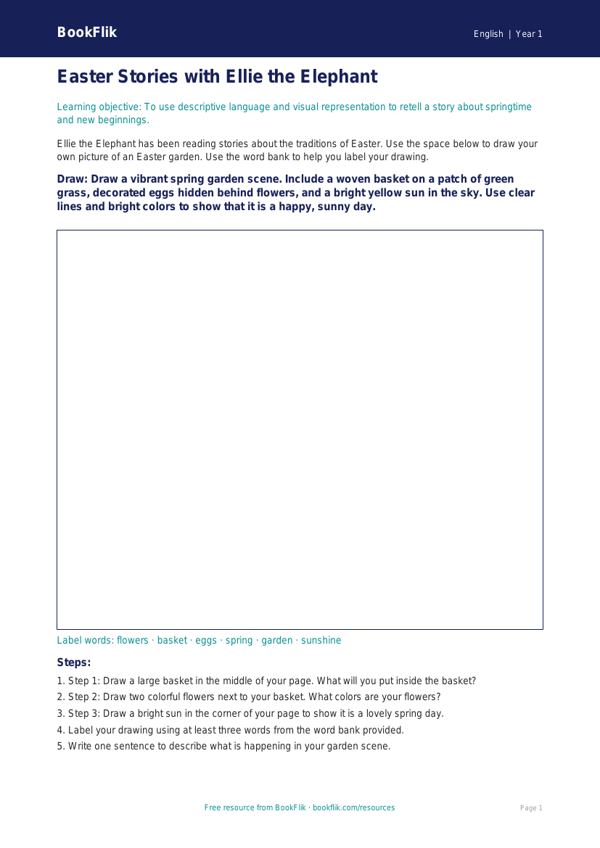 Free Easter Story Drawing Sheet | Kindergarten | ELA | BookFlik worksheet preview — English Easter Story