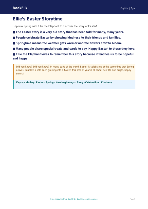 Free Easter Story Poster | Pre-K | ELA | BookFlik worksheet preview — English Easter Story