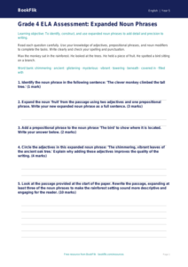 Free Expanded Noun Phrases Assessment | Grade 4 | ELA | BookFlik