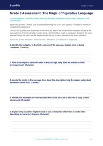 Free Figurative Language Assessment | Grade 3 | ELA | BookFlik