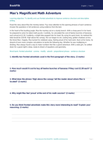 Free Fronted Adverbials Comprehension | Grade 4 | ELA | BookFlik