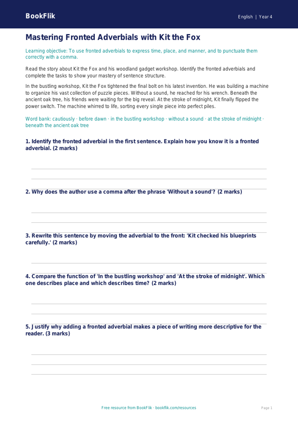 Free Grammar Track Sheet | Grade 3 | ELA | BookFlik worksheet preview — English Grammar