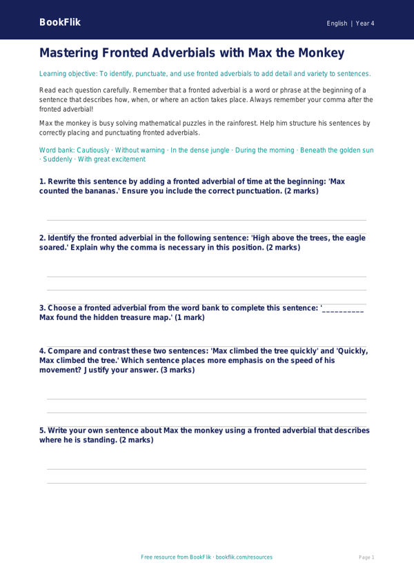 ELA grammar worksheet grade 3 greater depth worksheet preview — English Grammar