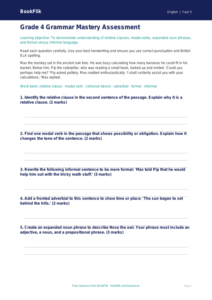 Free Grammar Assessment | Grade 4 | ELA | BookFlik