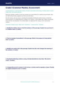 Free Grammar Assessment | Grade 4 | ELA | BookFlik