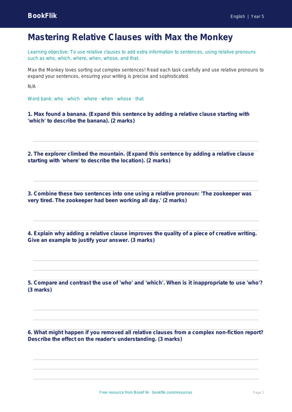 Free Grammar Worksheet | Grade 4 | ELA | BookFlik worksheet preview — English Grammar