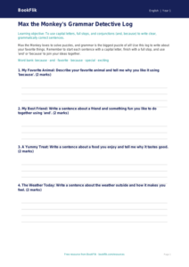 Free Grammar Template | Kindergarten | ELA | BookFlik