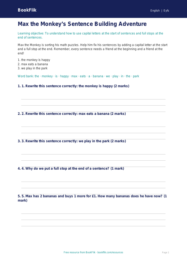 Free Grammar Worksheet | Pre-K | ELA | BookFlik worksheet preview — English Grammar