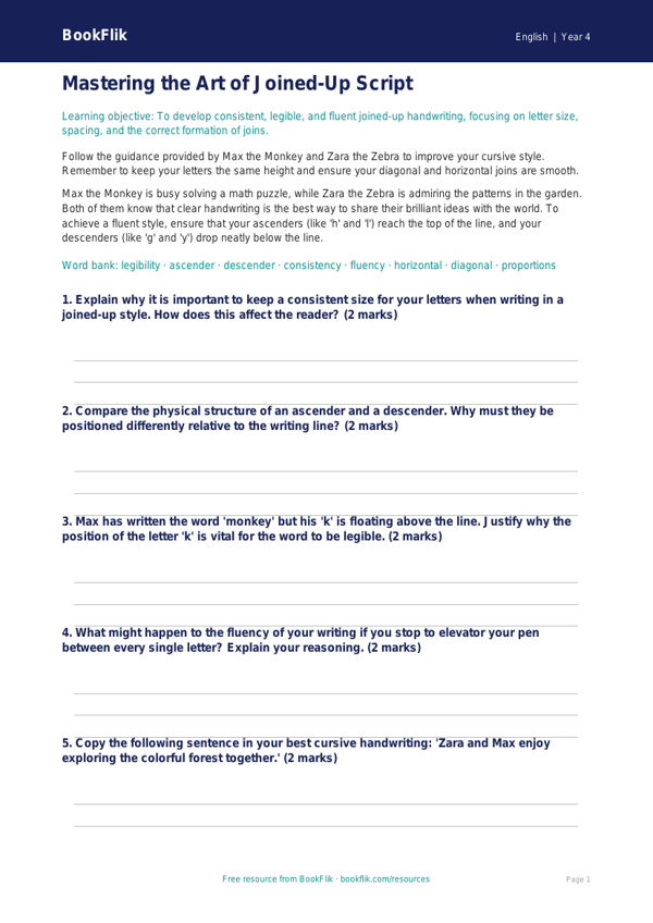 ELA handwriting worksheet grade 3 greater depth worksheet preview — English Handwriting