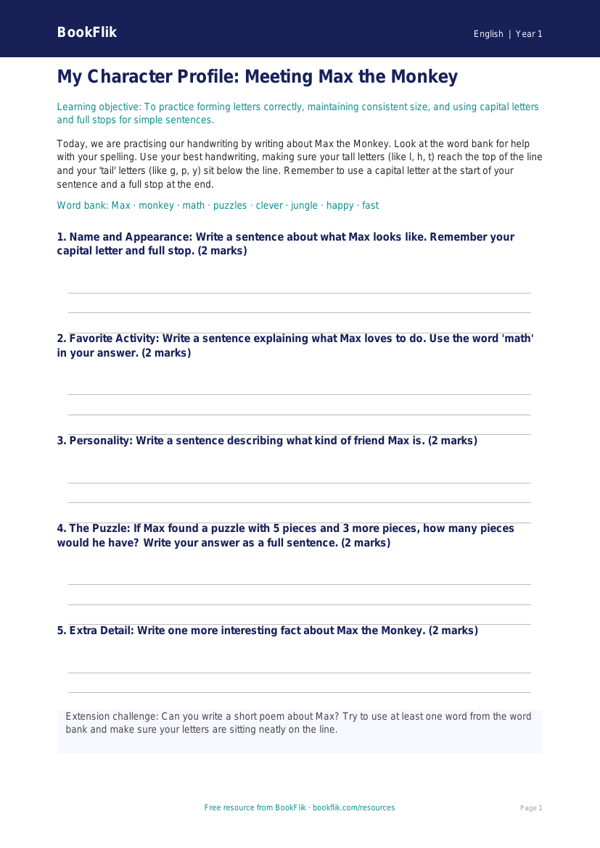 Free Handwriting Template | Kindergarten | ELA | BookFlik worksheet preview — English Handwriting