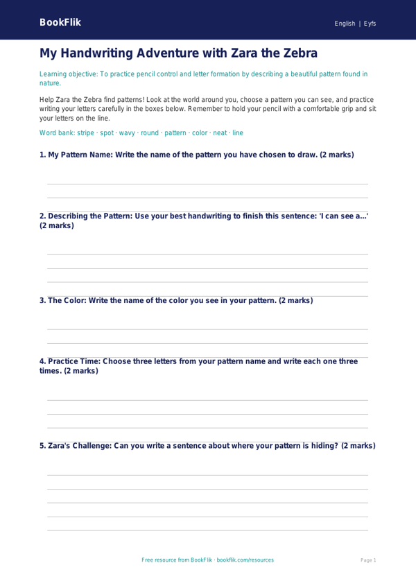 Free Handwriting Template | Pre-K | ELA | BookFlik worksheet preview — English Handwriting
