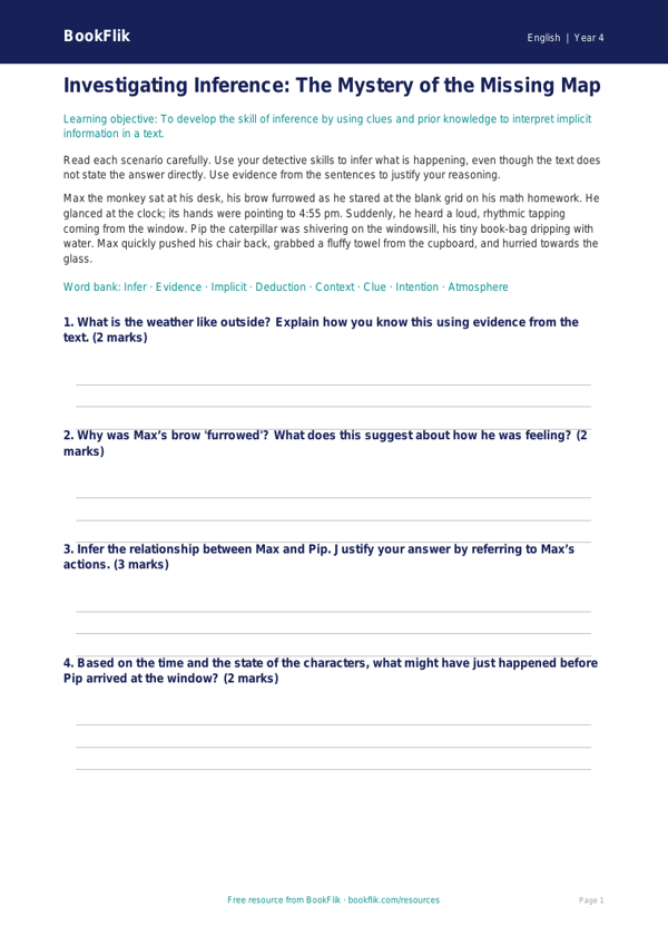 ELA inference worksheet grade 3 greater depth worksheet preview — English Inference