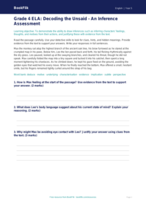 Free Inference Assessment | Grade 4 | ELA | BookFlik