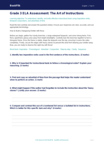 Free Instructions Assessment | Grade 3 | ELA | BookFlik