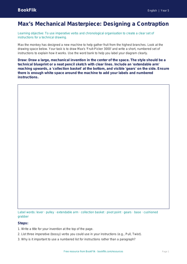 Free Instructions Drawing Sheet | Grade 4 | ELA | BookFlik worksheet preview — English Instructions