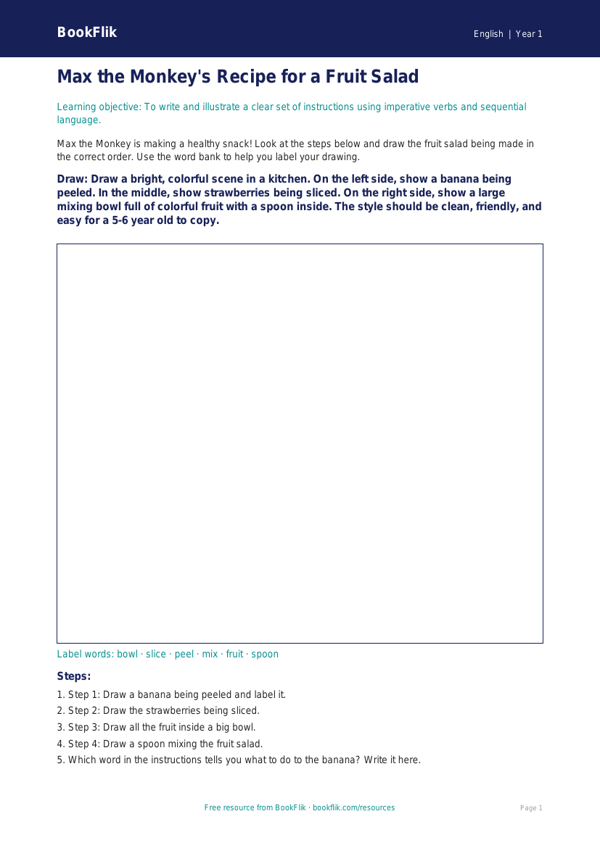 Free Instructions Drawing Sheet | Kindergarten | ELA | BookFlik worksheet preview — English Instructions