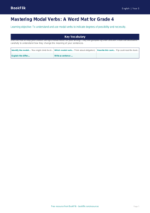 Free Modal Verbs Word Mat | Grade 4 | ELA | BookFlik