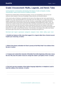 Free Myths And Legends Assessment | Grade 3 | ELA | BookFlik