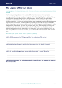 Free Myths And Legends Comprehension | Grade 3 | ELA | BookFlik