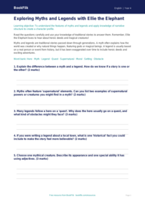 Free Myths And Legends Worksheet | Grade 3 | ELA | BookFlik