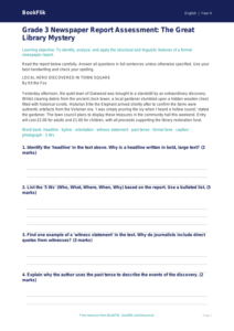Free Newspaper Writing Assessment | Grade 3 | ELA | BookFlik