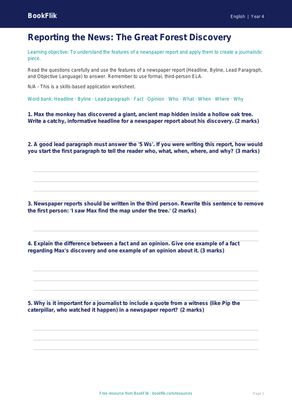 ELA newspaper writing worksheet grade 3 core worksheet preview — English Newspaper Writing