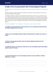 Free Non Chronological Reports Assessment | Grade 3 | ELA | BookFlik