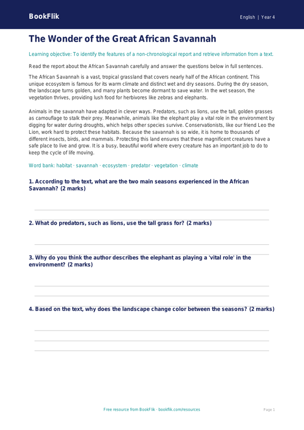 ELA non chronological reports comprehension grade 3 core worksheet preview — English Non Chronological Reports