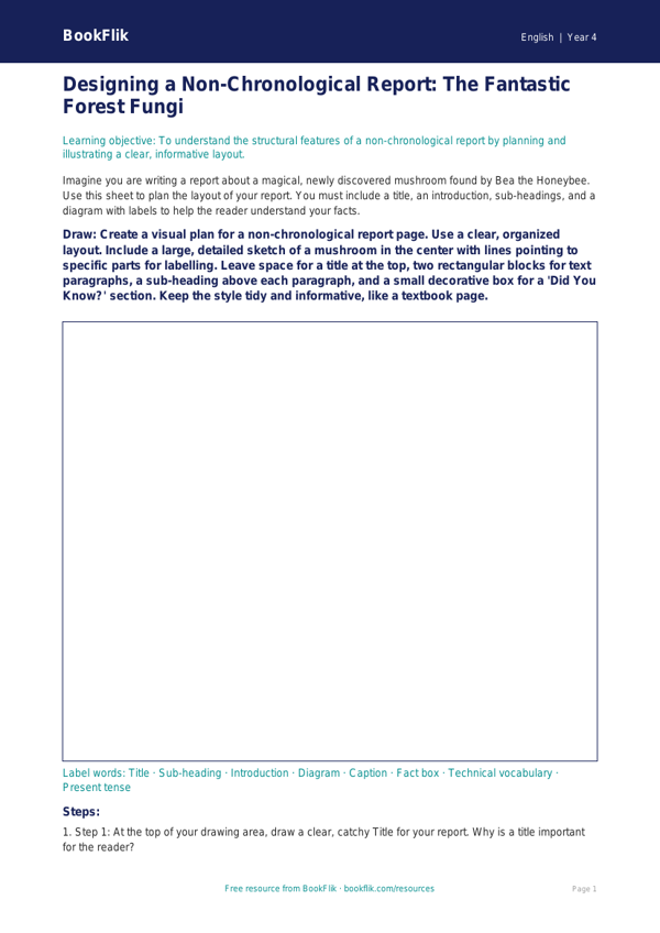 Free Non Chronological Reports Drawing Sheet | Grade 3 | ELA | BookFlik worksheet preview — English Non Chronological Reports