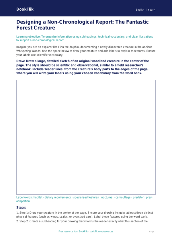 Free Non Chronological Reports Drawing Sheet | Grade 3 | ELA | BookFlik worksheet preview — English Non Chronological Reports