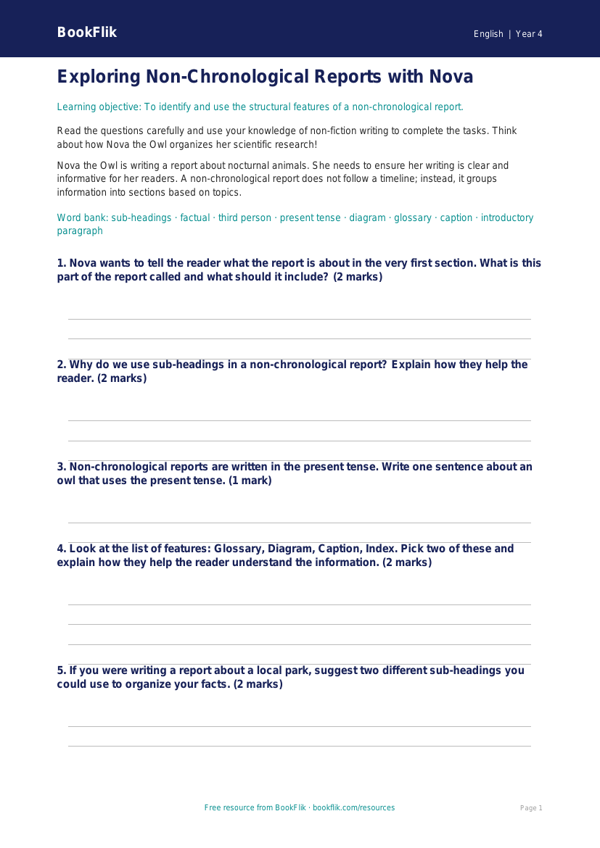 ELA non chronological reports worksheet grade 3 core worksheet preview — English Non Chronological Reports