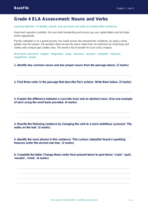 Free Nouns And Verbs Assessment | Grade 4 | ELA | BookFlik