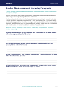 Free Paragraphs Assessment | Grade 4 | ELA | BookFlik