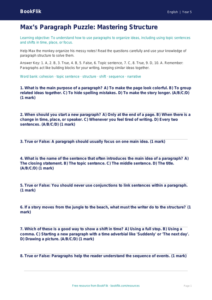 Free Paragraphs Quiz | Grade 4 | ELA | BookFlik