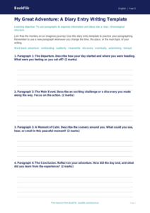 Free Paragraphs Template | Grade 4 | ELA | BookFlik