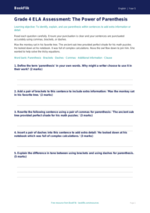 Free Parenthesis Assessment | Grade 4 | ELA | BookFlik