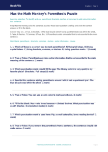 Free Parenthesis Quiz | Grade 4 | ELA | BookFlik