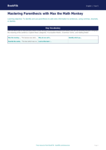 Free Parenthesis Word Mat | Grade 4 | ELA | BookFlik