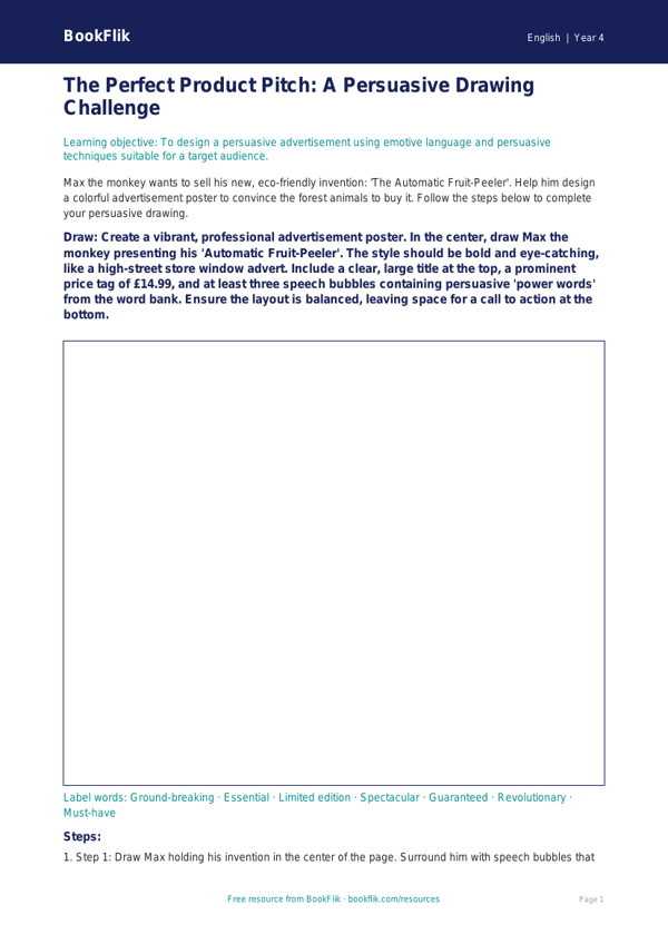 Free Persuasive Writing Drawing Sheet | Grade 3 | ELA | BookFlik worksheet preview — English Persuasive Writing