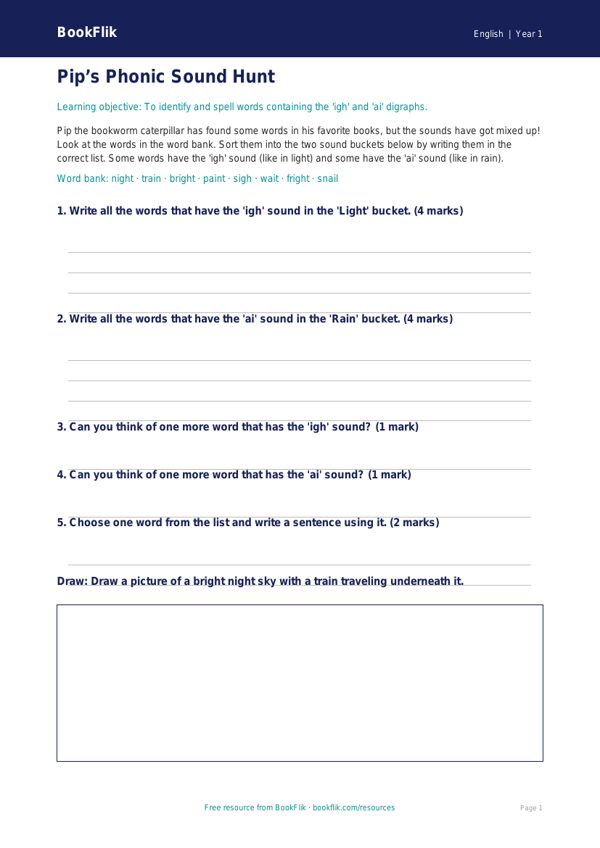 Free Phonics Activity Sheet | Kindergarten | ELA | BookFlik worksheet preview — English Phonics