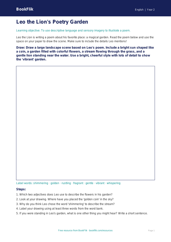 Free Poetry Drawing Sheet | Grade 1 | ELA | BookFlik worksheet preview — English Poetry