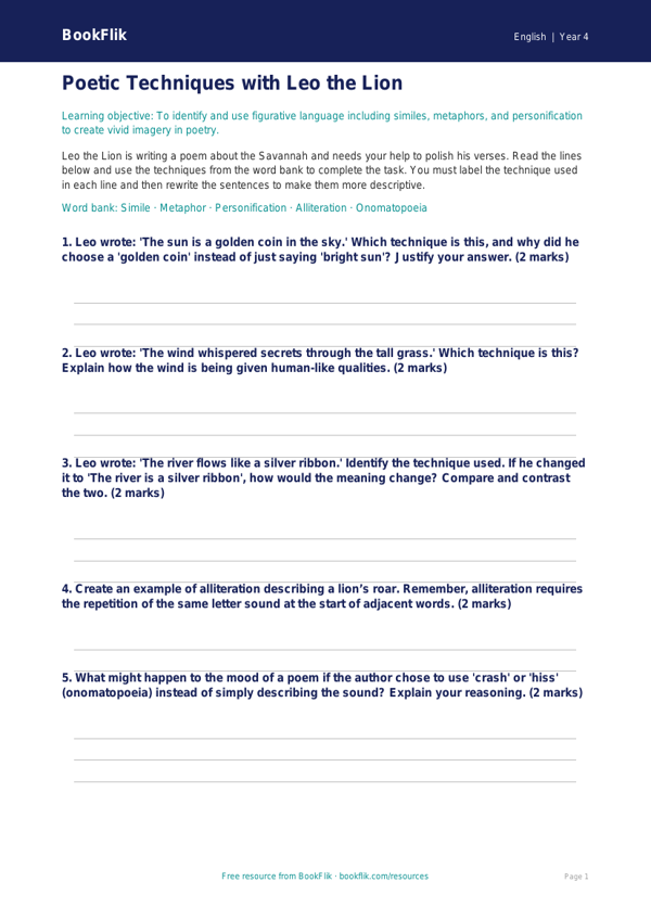 ELA poetry activity sheet grade 3 greater depth worksheet preview — English Poetry