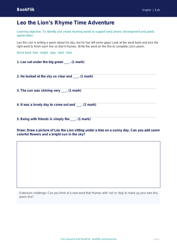 Free Poetry Activity Sheet | Pre-K | ELA | BookFlik worksheet preview — English Poetry