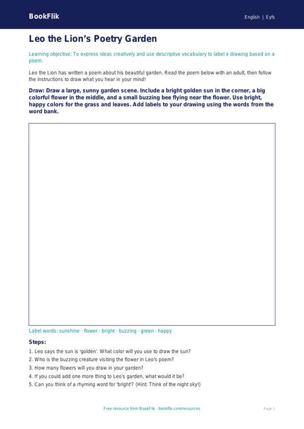 Free Poetry Drawing Sheet | Pre-K | ELA | BookFlik worksheet preview — English Poetry