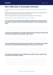 Free Punctuation Writing Frame | Grade 1 | ELA | BookFlik